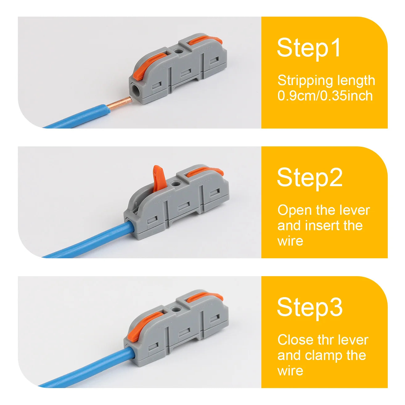 Inline push-in splice lever wire connector for fast electrical wiring