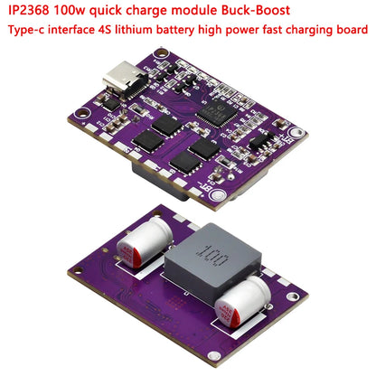 IP2368 100W quick charge buck-boost module with Type-C interface, compatible with 4S lithium batteries for high-power fast charging and DIY electronics projects