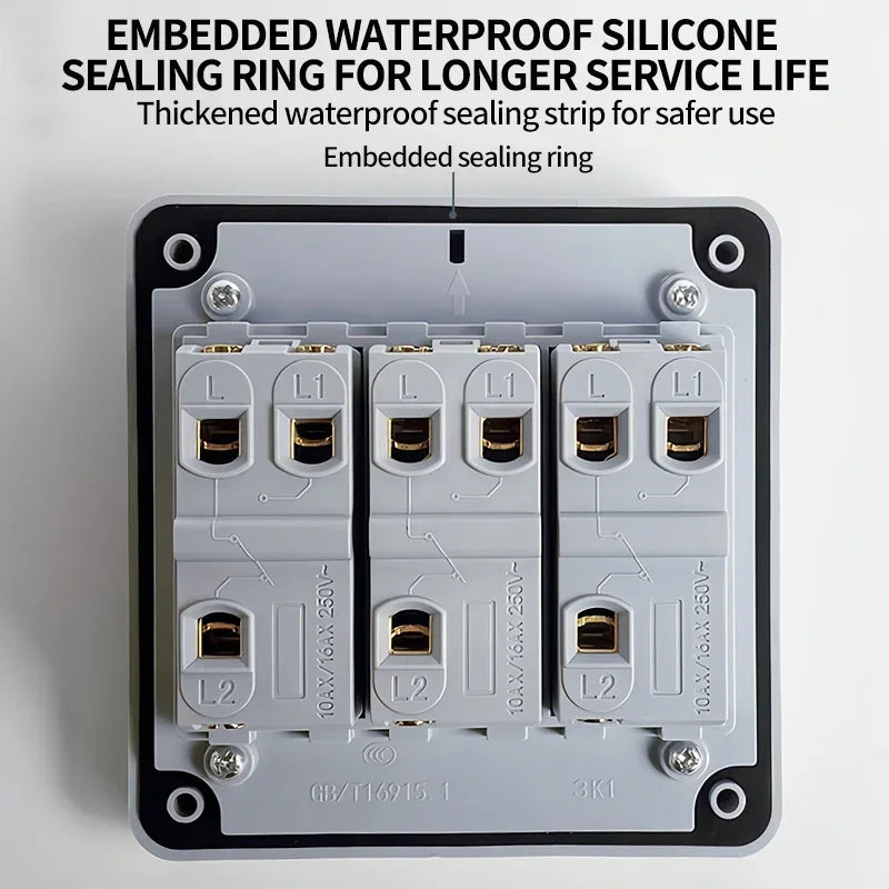 Series of IP66 outdoor wall switches, 16A weatherproof push button, 1/2/3 gang electrical for garden, patio, and exterior use