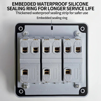Series of IP66 outdoor wall switches, 16A weatherproof push button, 1/2/3 gang electrical for garden, patio, and exterior use