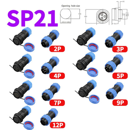 Close-up of SP series IP68 waterproof aviation connector for panel mounting, 2-12Pin plug and socket