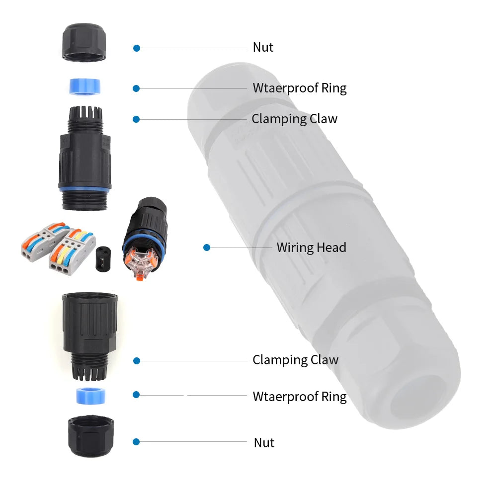 Set of IP68 waterproof cable connectors KVSF-15, 2 in 2 out, 2/3/4/5 pin electrical terminal adapter