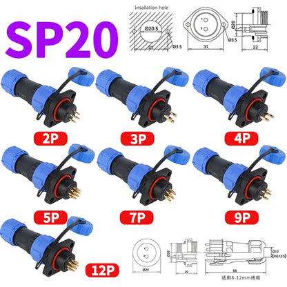 Structure of IP68 aviation connector, panel mount male and female plug socket, circular 2–12 pin, designed for industrial equipment