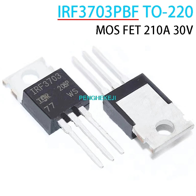 IRF3703PBF N-Channel MOSFET with TO-220 package, 210A 30V high-current electronic component for DIY power electronics and motor control
