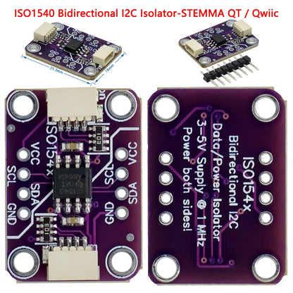 ISO1540 bidirectional I2C isolator module compatible with STEMMA QT and Qwiic connectors for safe I2C communication