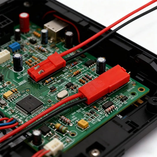 Close-up of JST 2 Pin male and female plug connectors for LED lamp strip wiring
