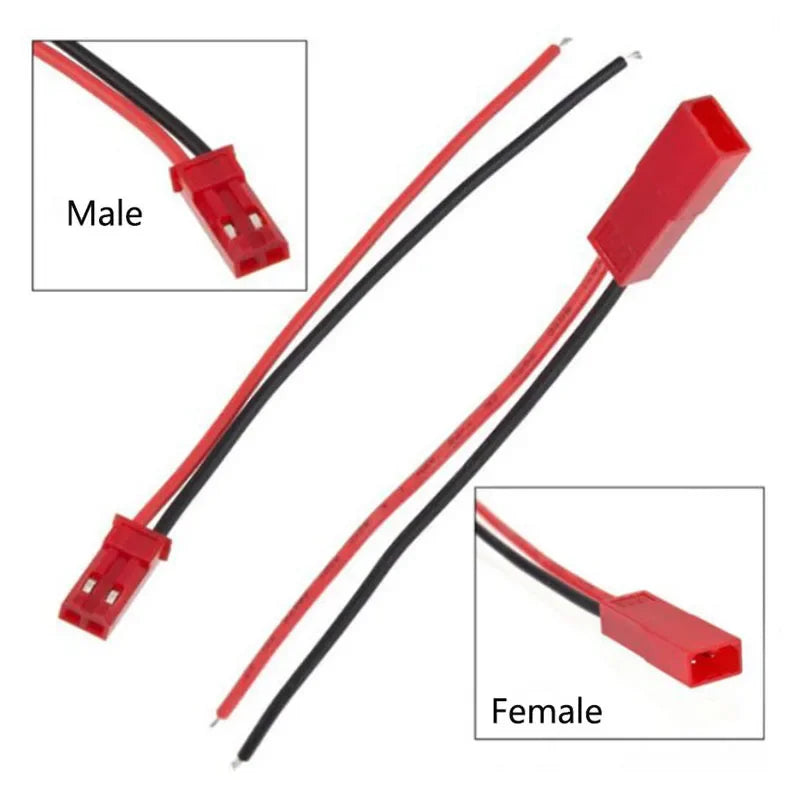 JST 2P male and female plug connector cable showing connection structure