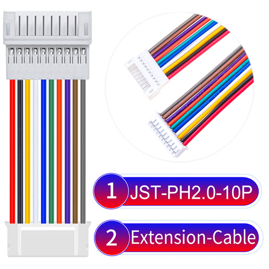 High-quality JST PH2.0 10Pin Male Female Extension Cable, made with UL1007-certified PVC, compatible with various devices.