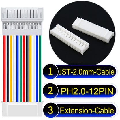 High-quality JST PH2.0 12Pin Male Female Extension Cable, made with UL1007-certified PVC, compatible with various devices.