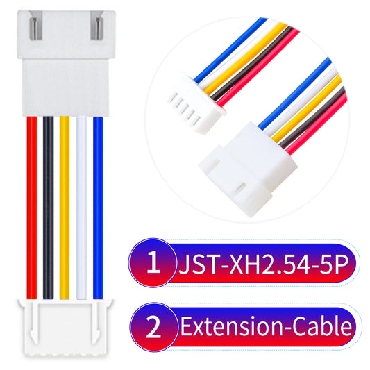 JST XH 5Pin Male Female Extension cable, 2.54mm pitch, 22AWG copper wire, UL1007 certified, ideal for home appliances, electrical systems, and LED lighting applications.