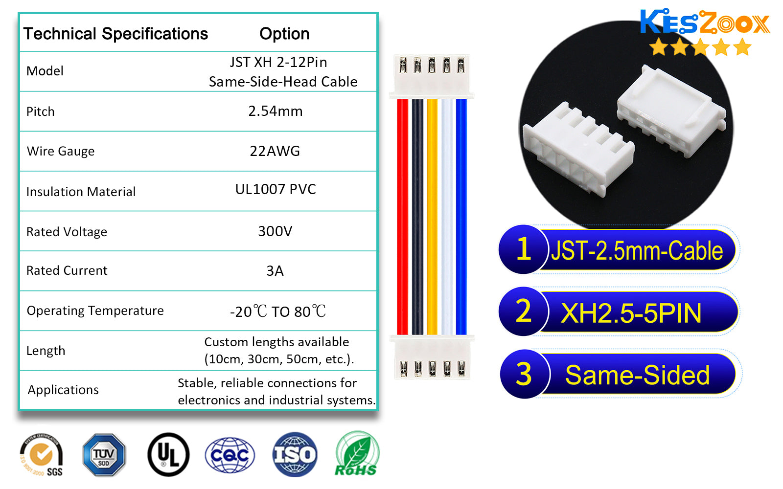 jst-xh2.54-5p-same-side-head-cable