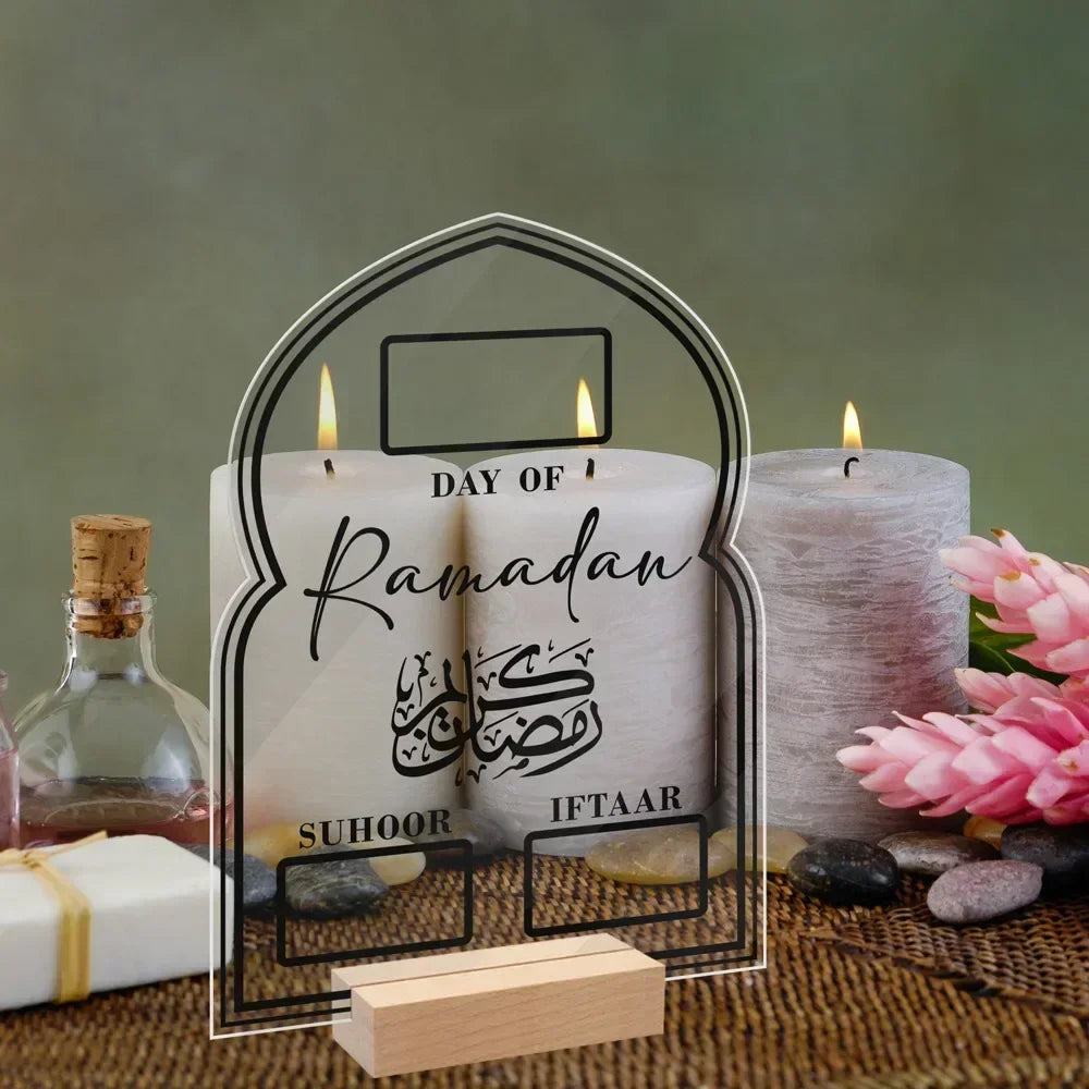 2026 Ramadan countdown calendar with acrylic Eid Mubarak ornament, ideal for Islamic party decoration and festive celebration