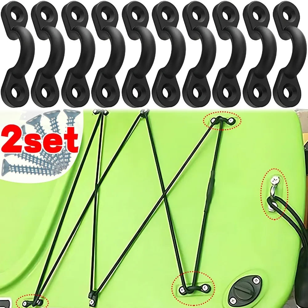 Kayak deck rigging kit with pad eyes and bungee cord tie down points