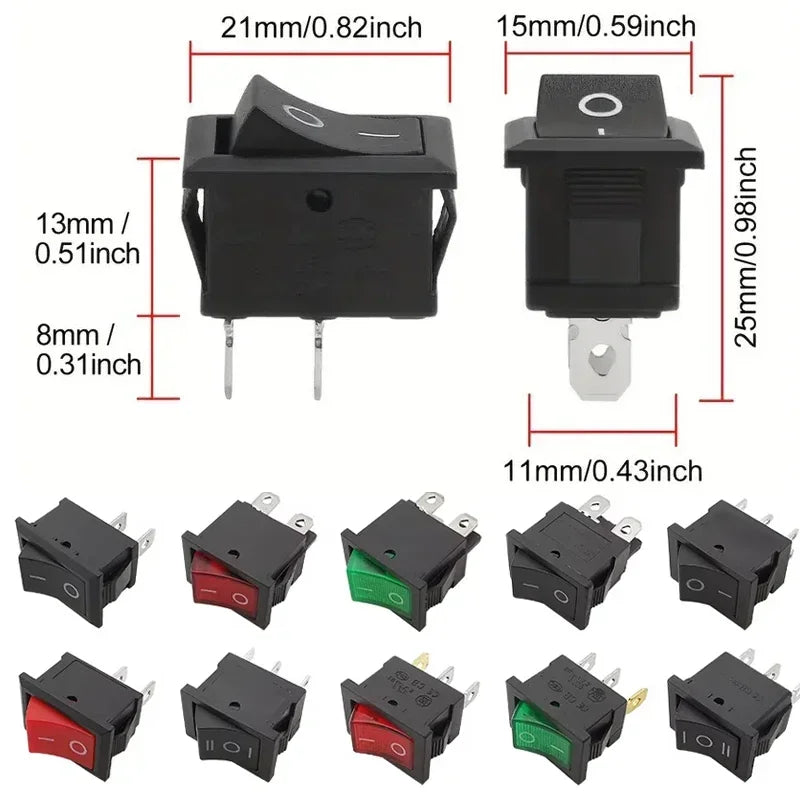 Close-up of KCD1 snap-in boat rocker switch with 2/3/4 pin configuration for AC power control