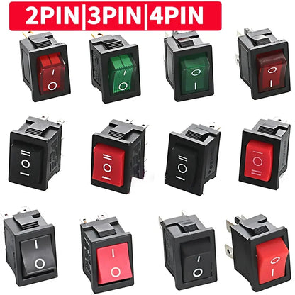 KCD1 snap-in boat rocker switch SPST ON-OFF, 2/3/4 Pin, 250V 6A AC / 125V 10A, 2P toggle power switch
