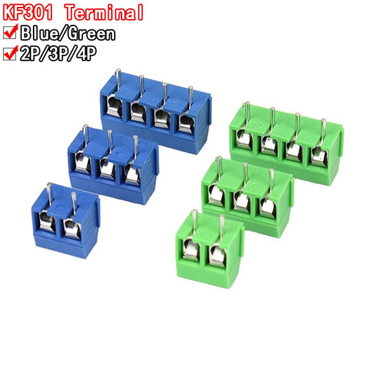 KF301 5.08mm plug-in screw terminal connector 2P, 3P, 4P in blue and green for PCB and electronic projects