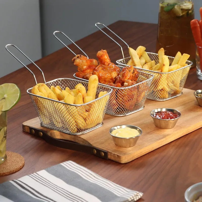 Close-up of mini square fry basket metal mesh structure with handle