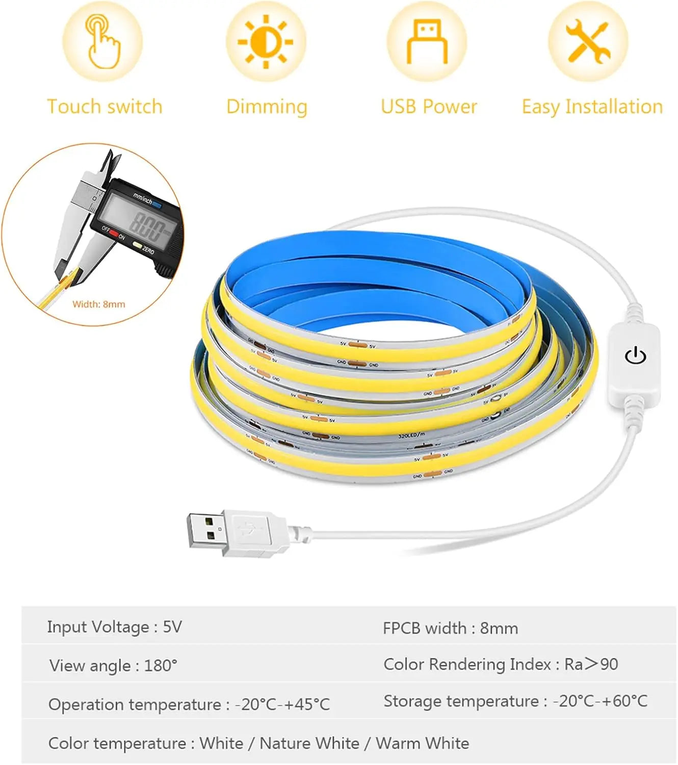USB LED strip light for kitchen and room lighting