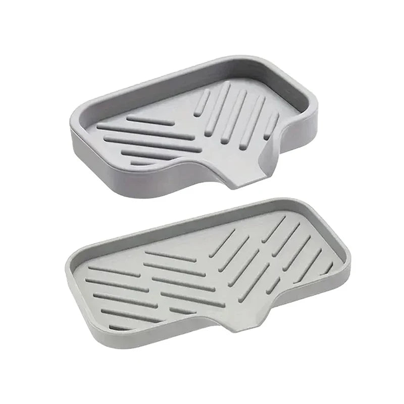 Set of faucet mat, sink tray, soap dispenser sponge pad, and drying mat for kitchen countertop storage
