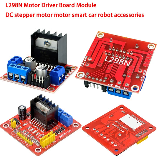 L298N dual H-bridge motor driver board module for DC and stepper motors, ideal for Arduino robot car and automation projects