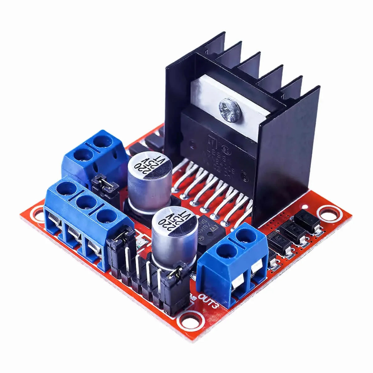 L298N dual H-bridge motor driver module for DC and stepper motors, suitable for smart robot car, breadboard, Peltier, and Arduino DIY projects