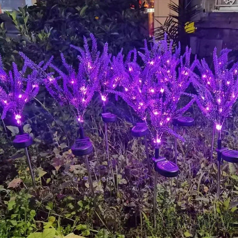Detailed view of purple lavender flower solar light, ideal for outdoor garden and yard decoration