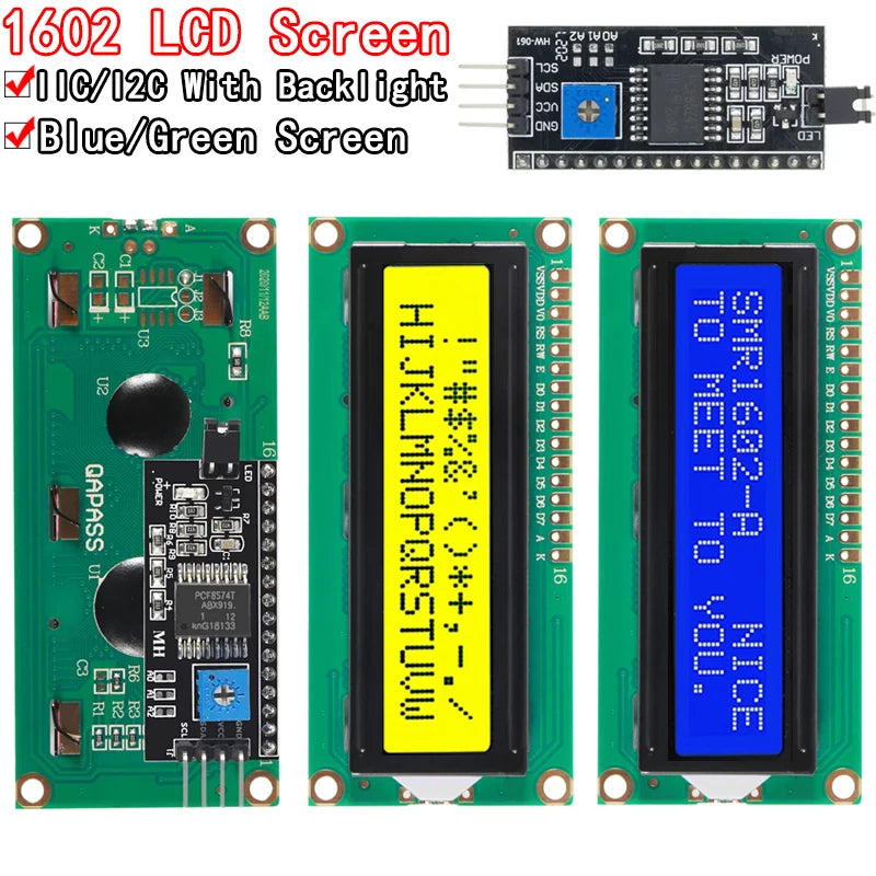 1602 LCD module with blue or green screen, I2C/IIC interface, compatible with Arduino UNO R3, Mega2560 for easy display projects