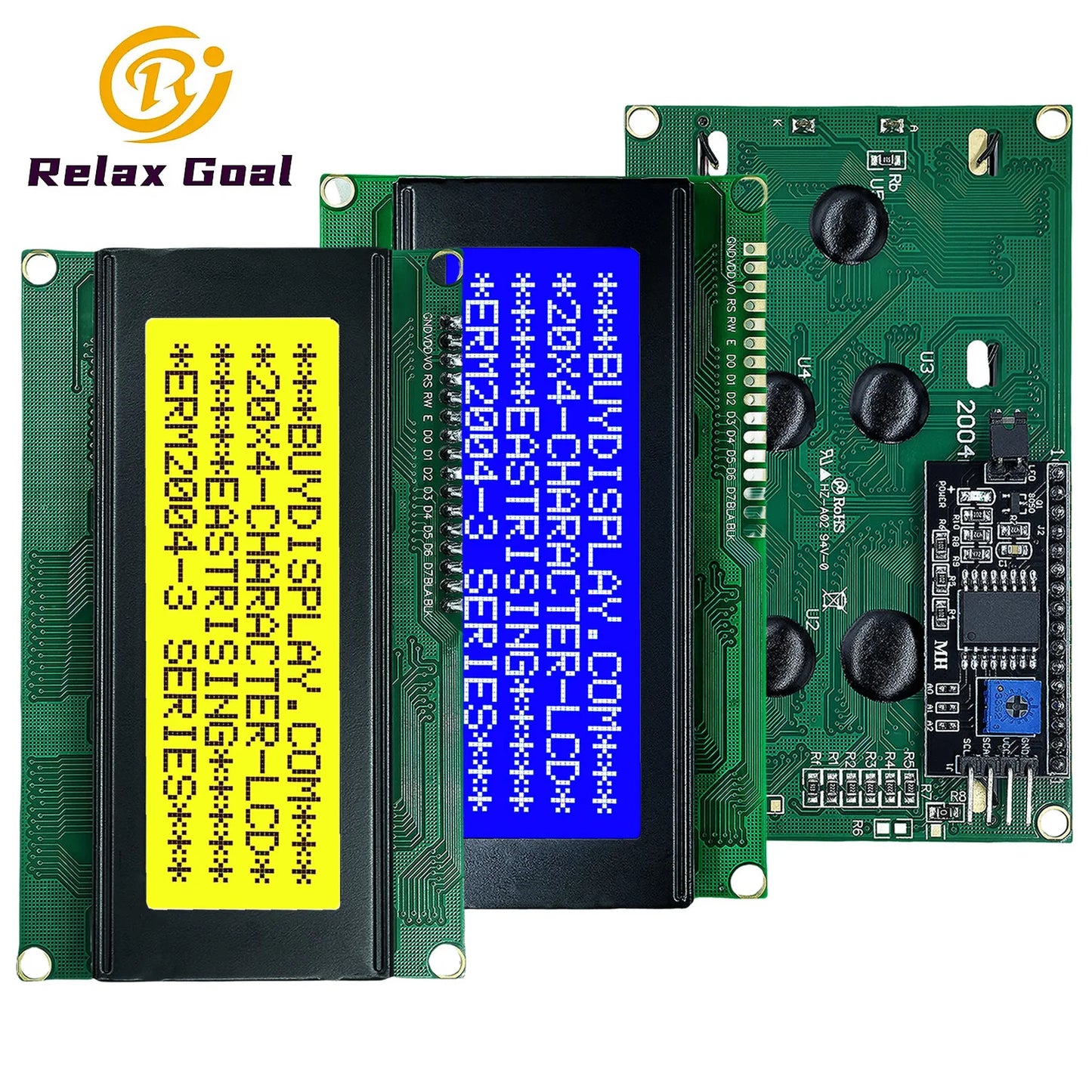 LCD2004A 20x4 character I2C LCD display module with HD44780 controller and serial interface, blue or green backlight for Arduino and DIY electronics