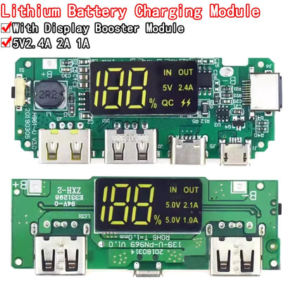 LED dual USB 5V 2.4A charging module for 18650 lithium batteries with Micro and Type-C ports, power bank circuit protection for DIY projects