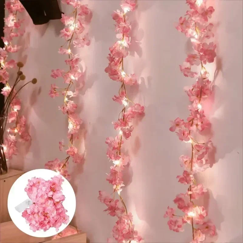 Close up of LED fairy light cherry blossom wreath