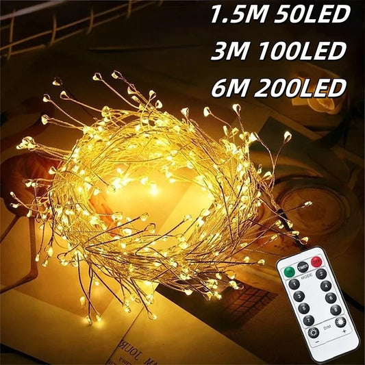1.5M LED firecracker string lights, USB powered with remote for Christmas, New Year, and wedding party decoration