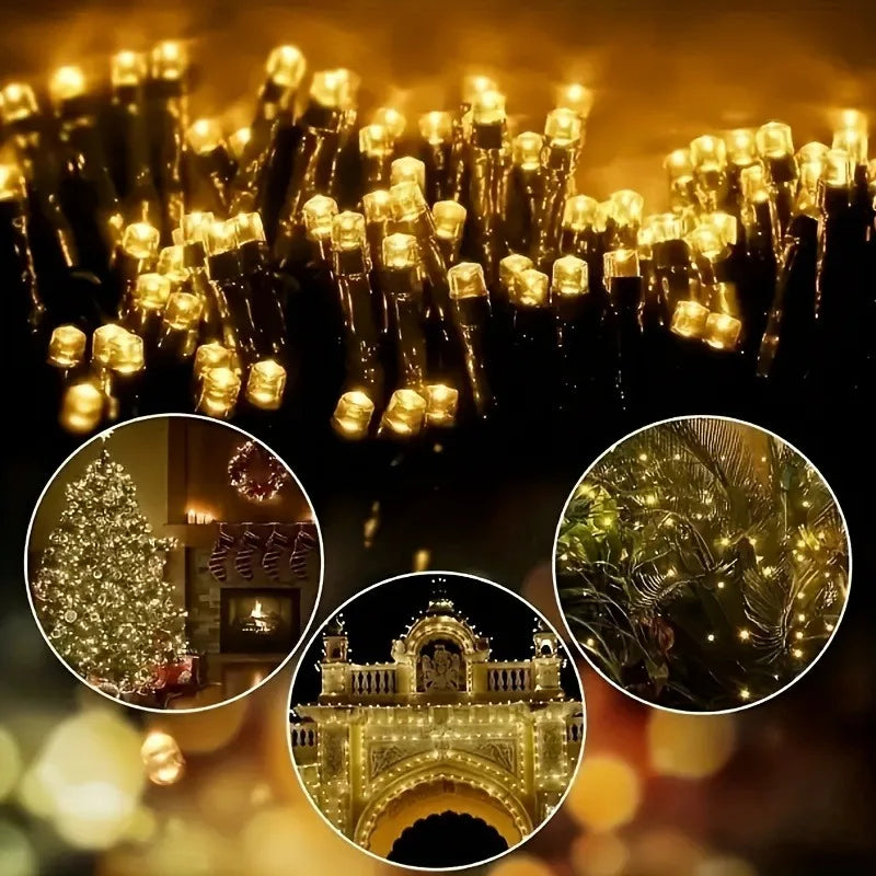 Set of Christmas LED solar powered fairy lights, outdoor for garden, wedding, and holiday party, lengths 32m/22m/12m/7m