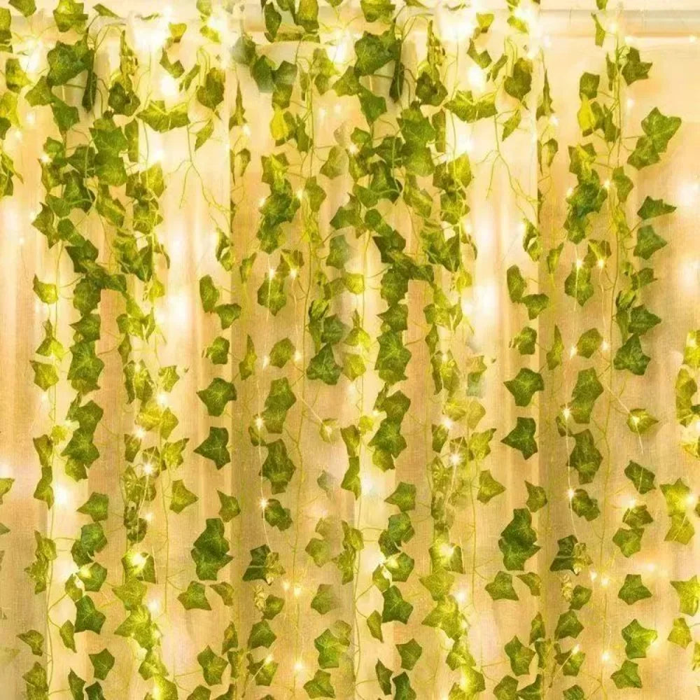 Set of LED fairy lights with willow leaves for Christmas and New Year window decoration