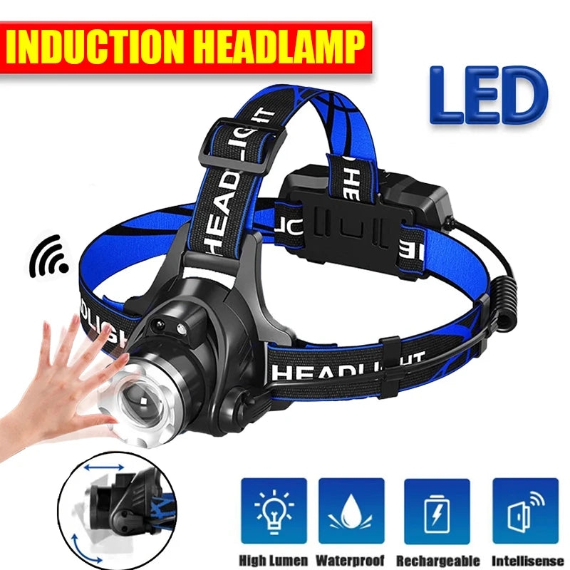 Powerful LED zoom headlamp with induction sensor