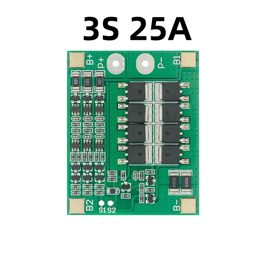 25A Li-ion battery protection board BMS with balance charging for 18650 cells, suitable for DIY battery packs and power tools