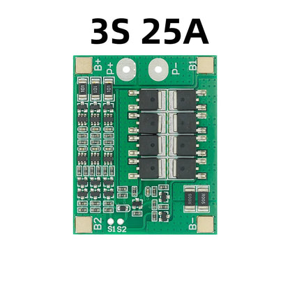25A Li-ion battery protection board BMS with balance charging for 18650 cells, suitable for DIY battery packs and power tools