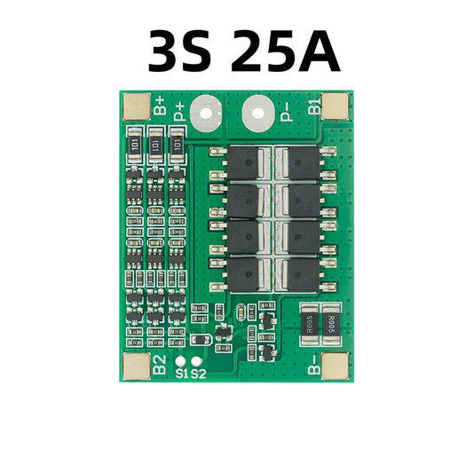 25A Li-ion battery protection board BMS with balance charging for 18650 cells, suitable for DIY battery packs and power tools