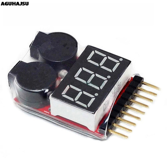 1-8S LiPo battery voltage tester with LED display and low voltage buzzer alarm indicator for RC drones and battery monitoring
