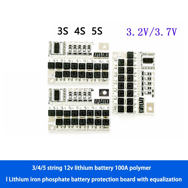 3S-5S lithium battery protection board BMS 12V 3.7V 100A for LMO, LiPo, LiFePO4 batteries with balance and overcharge protection