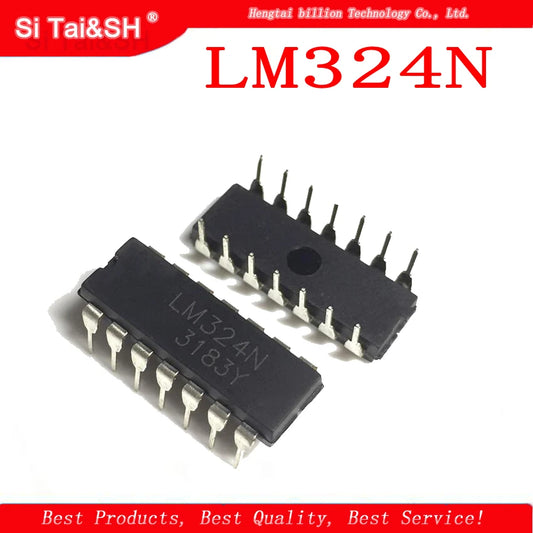 LM324N quad operational amplifier IC in DIP-14 package, high-performance LM324 for electronics circuits and DIY projects