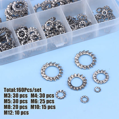Lock washer assortment set with M3 M4 M5 M6 M8 M10 M12 sizes