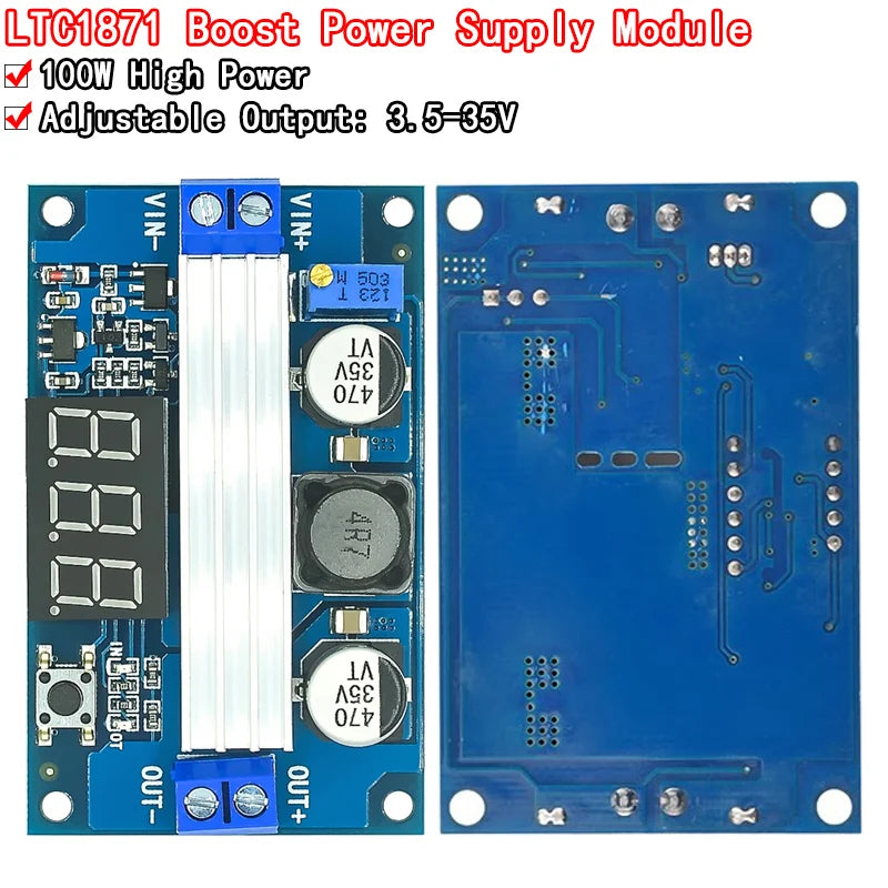 LTC1871 DC-DC boost converter module, 3–35V input to 3.5–35V output, regulated power supply with built-in voltmeter for electronics projects