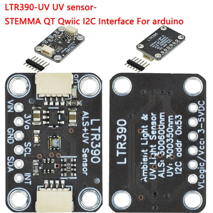 LTR390 UV light sensor module supporting I2C and UART for 280nm to 430nm intensity detection and weather monitoring projects