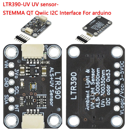 LTR390 UV light sensor module supporting I2C and UART for 280nm to 430nm intensity detection and weather monitoring projects