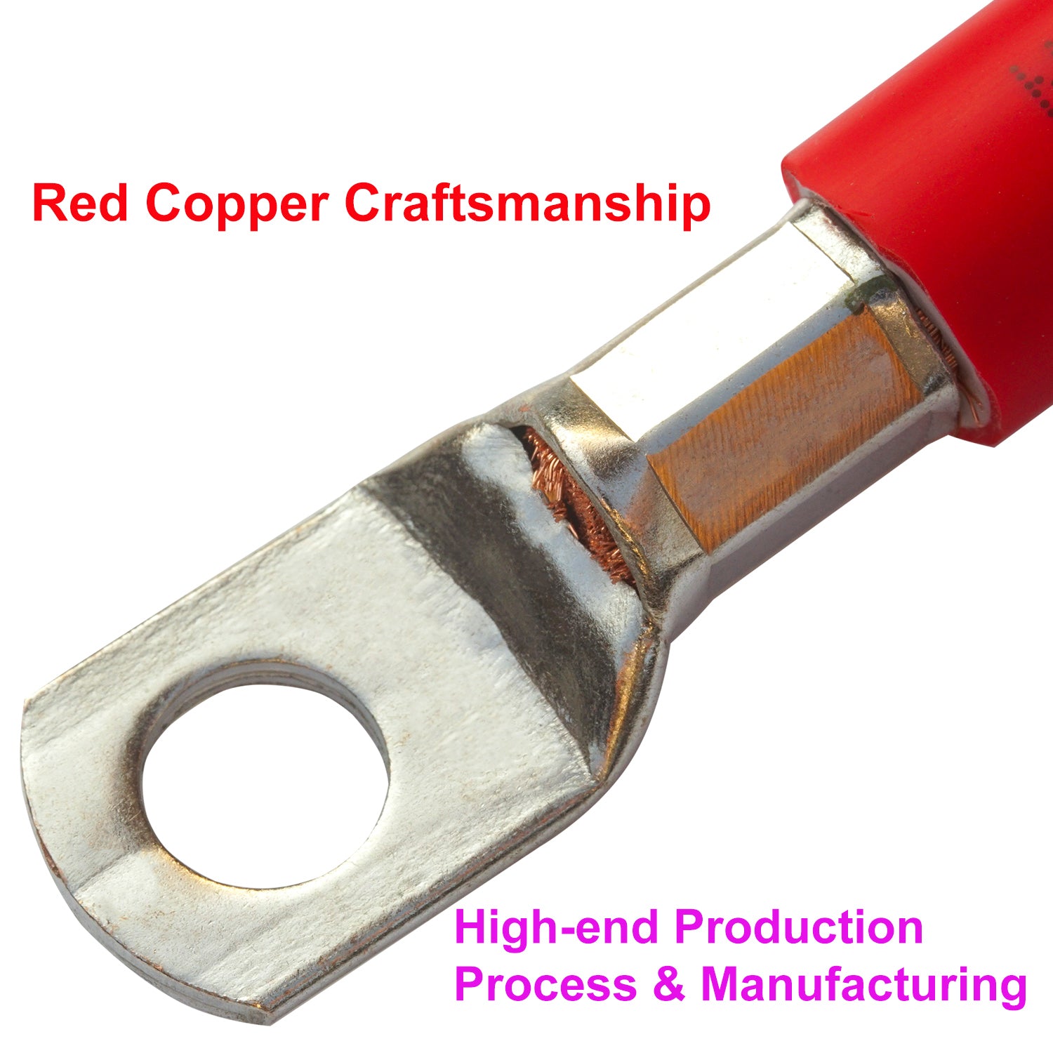 M10 copper ring terminal SC50-10 close-up showing solid copper lug and precise bolt hole size