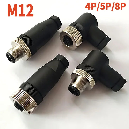 M12 12mm sensor connector straight angle male female waterproof screw threaded plug coupling