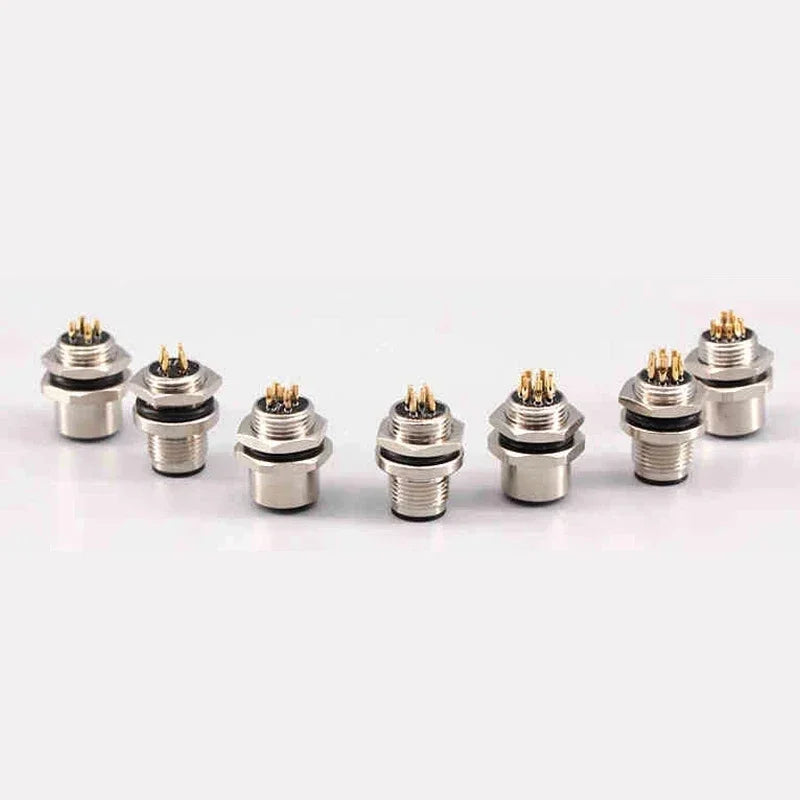 M12 sensor connector panel back mount with waterproof flange socket, male and female A code connectors for industrial and automotive use