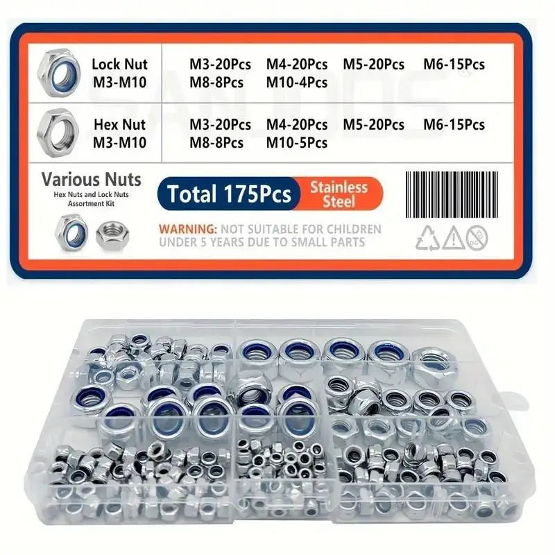 Locknut assortment kit sizes M3 to M12