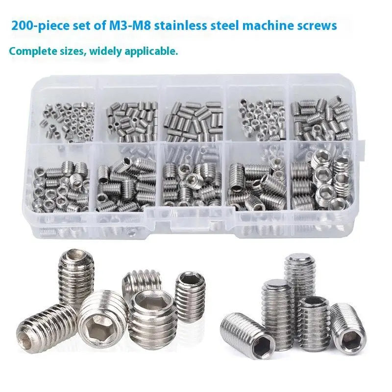 Headless machine screw combination kit with M3, M4, M5, M6, M8 sizes