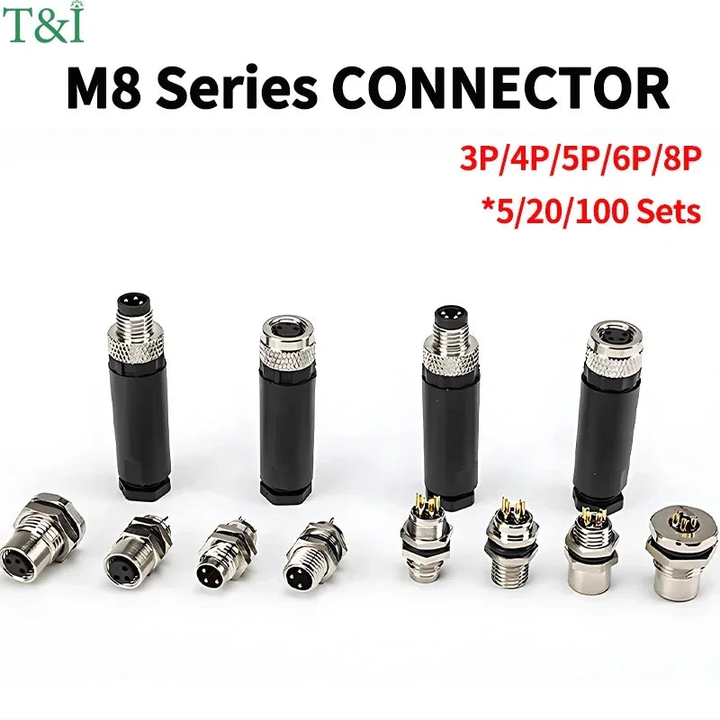 M8 waterproof aviation connector set 3–8 pin male female plug and socket for proximity sensor straight right angle flange mount